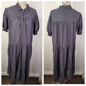 Esby Midi Dress Sz S Popover Gauzy Short Sleeves Lagenlook Summer Coastal